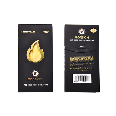 GORDON 24K Gold Rolling Papers, King Size Organic Cigarette Rolling Paper, 2 PCS / Pack 12 Packs / Box